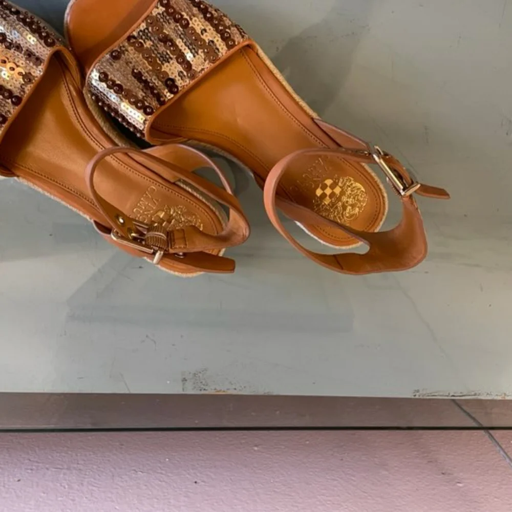 Vince Camuto Kathalia Flatform Leather Sequin Espadrille Sandals, Size 6M, NWOT